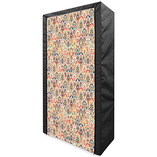 Ambesonne Geometric Portable Fabric Wardrobe, Oriental Floral Display in Old Fashioned Traditional Style Textured Craft Motif, Clothing Organizer and Storage Closet with Shelves, 42.5