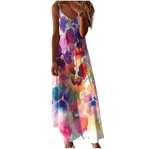 Maxi Dresses for Women 2024 Vacation Floral Graphic Sundress Casual Sleeveless Tank Dress Retro Flowy Beach Dress