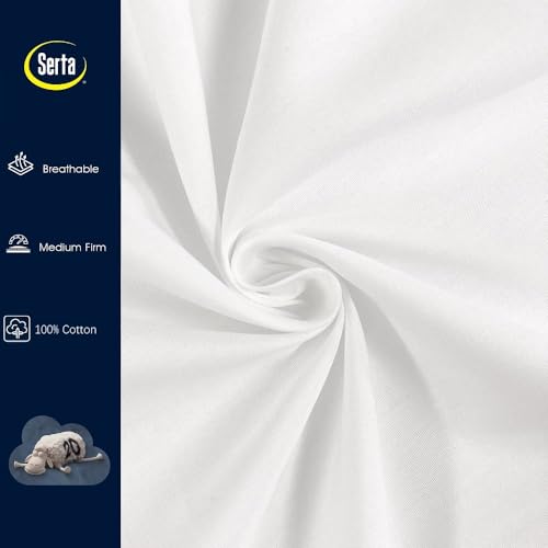 Serta 233 Thread Count White Goose Feather Medium Firm 100% Cotton Hotel Collection Bed Side Sleeper Pillow, King, 2