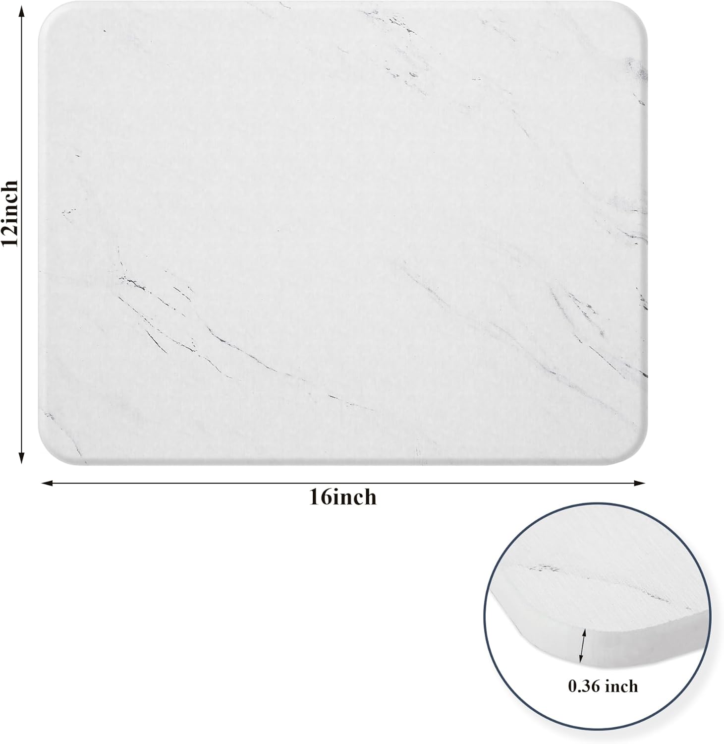 Stone Drying Mat for Kitchen Counter, Fast Drying Diatomaceous Earth Stone Dish Drying Mat, Ultra Absorbent Heat Resistant Dish Drying Mats, 16x12 Non-Slip White Marble Mat for Kitchen Bathroom