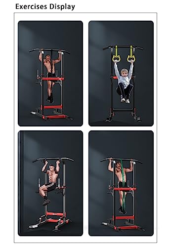 Power Tower Dip Station Pull Up Bar - Multi-Purpose Home Gym Equipment with Adjustable Height and Non-Slip Foot Pads - 330lbs Capacity