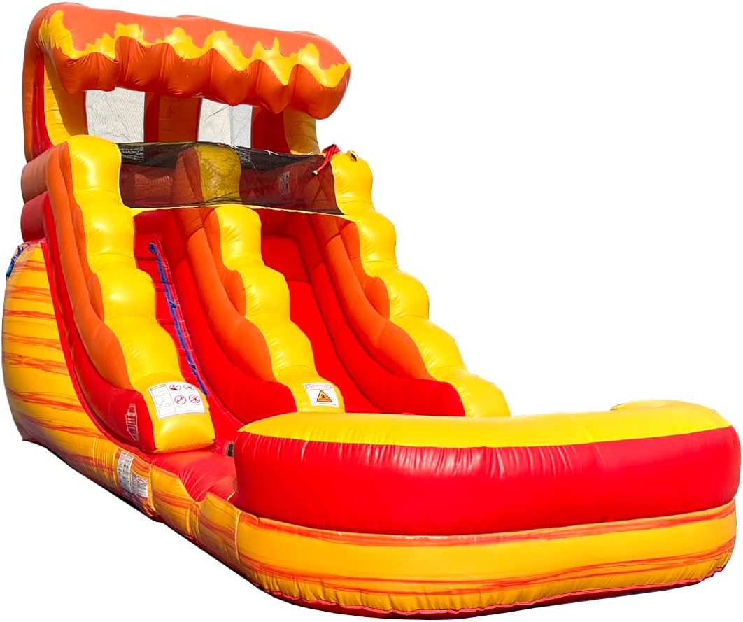 Pogo Bounce House Inflatable Water Slides for Kids - Backyard with Splash Pool Fire Marble Slide Complete Blower, and Stakes 21'x9' 12' Tall Slide, (K-XSL-PBFM12-HB)