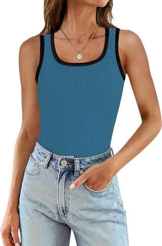WIHOLL Womens Ribbed Tank Tops 2024 Summer Scoop Neck Slim Fitted Tops Casual Basic Knit Sleeveless Shirts