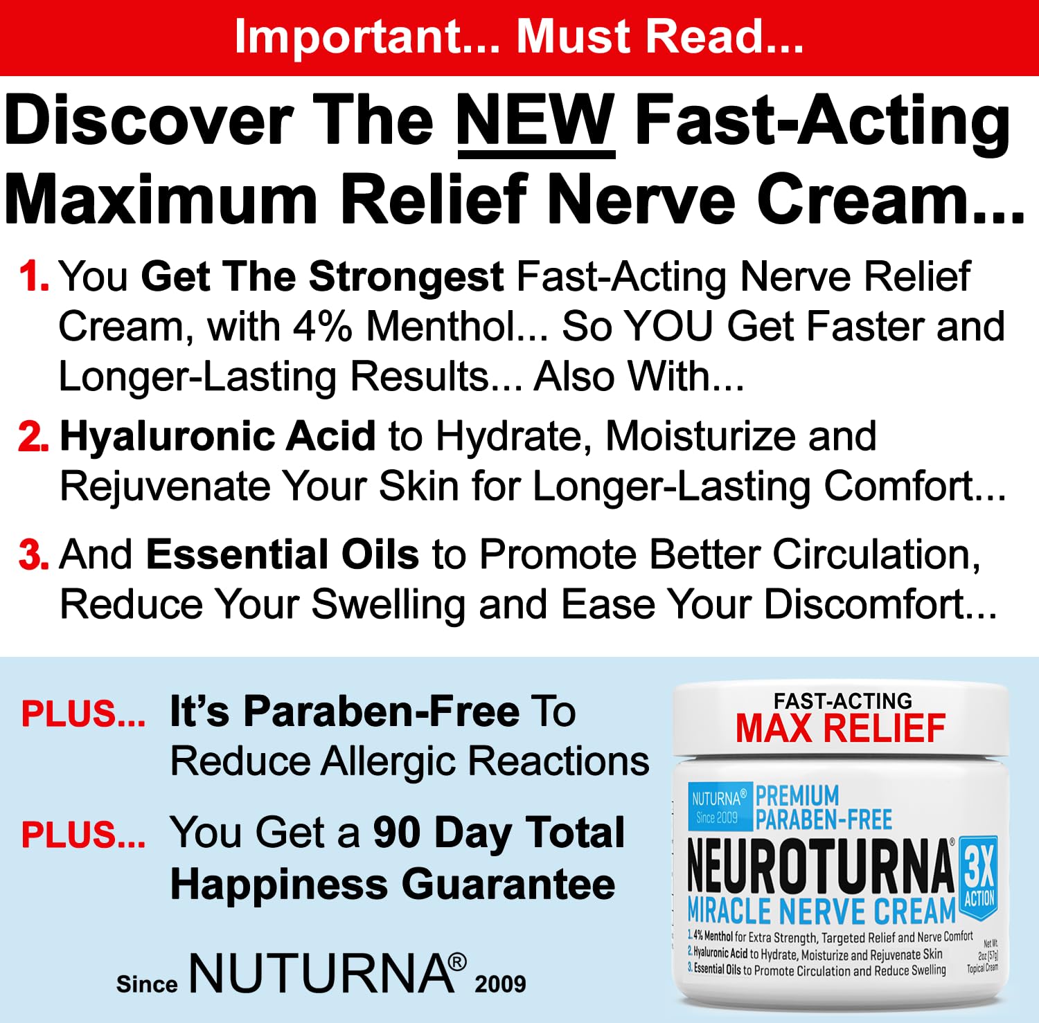 Neuropathy Nerve Relief Cream - Premium Nerve Cream 3X Action for Targeted Relief and Soothing Nerve Comfort - Maximum Strength with 4% Menthol, MSM for Feet Hands Legs Toes & Back - Extra Large 6 Oz