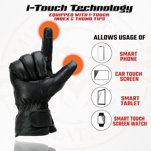 Milwaukee Leather MG7551 Men's Black Cowhide Leather Gauntlet Motorcycle Hand Gloves W/i-Touch Screen and Waterproof