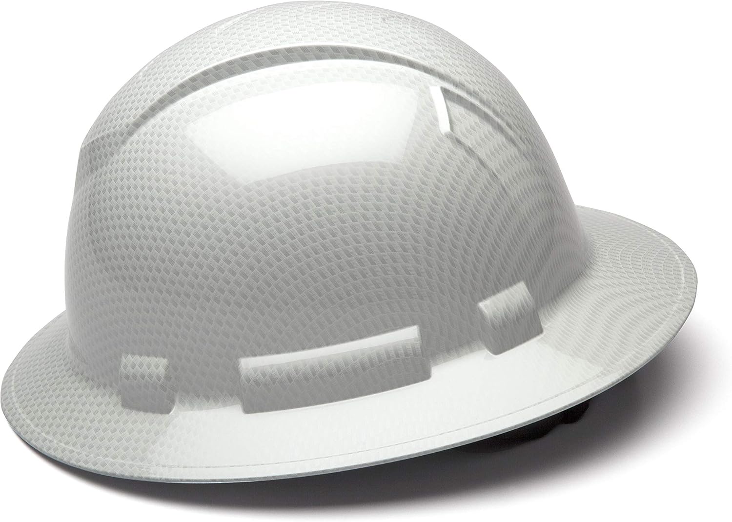Pyramex Ridgeline Full Brim Hard Hat 4 Point Ratchet Shiny White Graphite Pattern