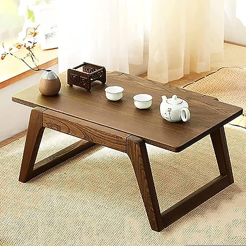 Natural Wood Japanese Tea Table Coffee Table, Rectangle Meditation Table, Rustic Chabudai Low Table for Sitting On The Floor, Heavy Duty Floor Desk Center Table for Living Room