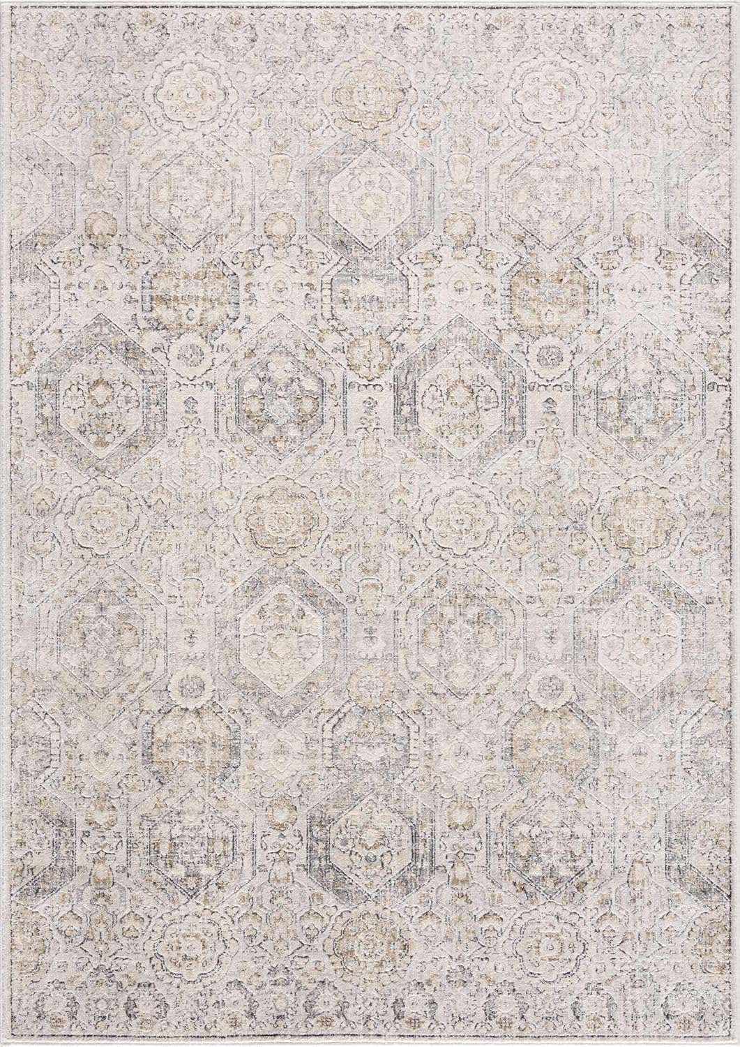 Hauteloom Parkerfield Moroccan Farmhouse Living Room Bedroom Dining Room Area Rug - Bohemian Style - Boho Vintage Distressed - Beige, Gray, Brown, Cream 6'7