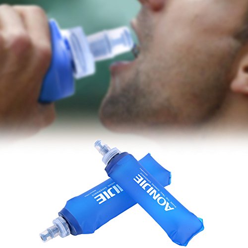 AONIJIE 2 Pcs Sports Collapsible Water Bottle BPA Free + 2 Pcs Replacement Straws Lid - TPU Soft Drink Water Kettle Foldable Flask for Hiking Bicycling Running Climbing (White)