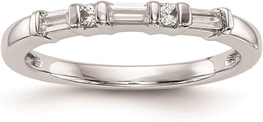Diamond2Deal 14k White Gold 1/4 carat Round/Baguette Diamond Wedding Band Ring Size 7