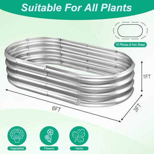Copiu Raised Garden Bed Kit, 2 Pcs Galvanized Raised Garden Beds Outdoor Planter Box, Oval Large Metal Raised Beds for Gardening Vegetables Fruits and Flowers (6x3x1Ft)