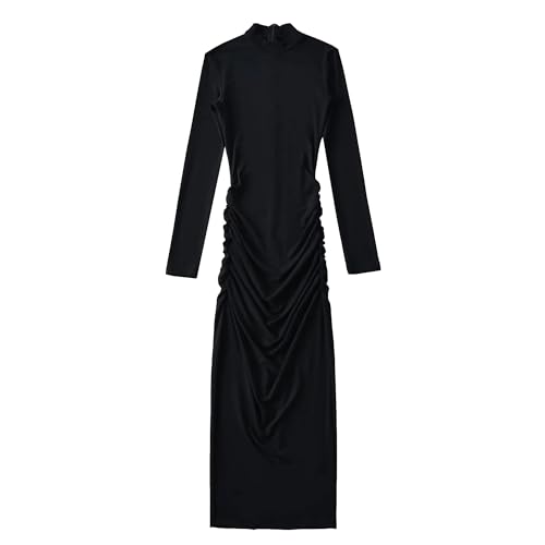 Women'S Ruched Bodycon Dress Casual Plain Pleated Long Beach Dress Elegant Club Evening Party Cocktail Maxi Dresses
