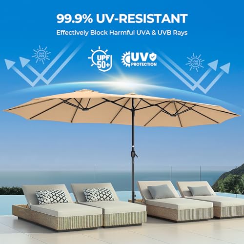 Double Sided Patio Umbrellas - 15ft Outdoor Extra Large Market Table Umbrella with Base Included, Oversized Umbrella for Deck, Pool, Backyard