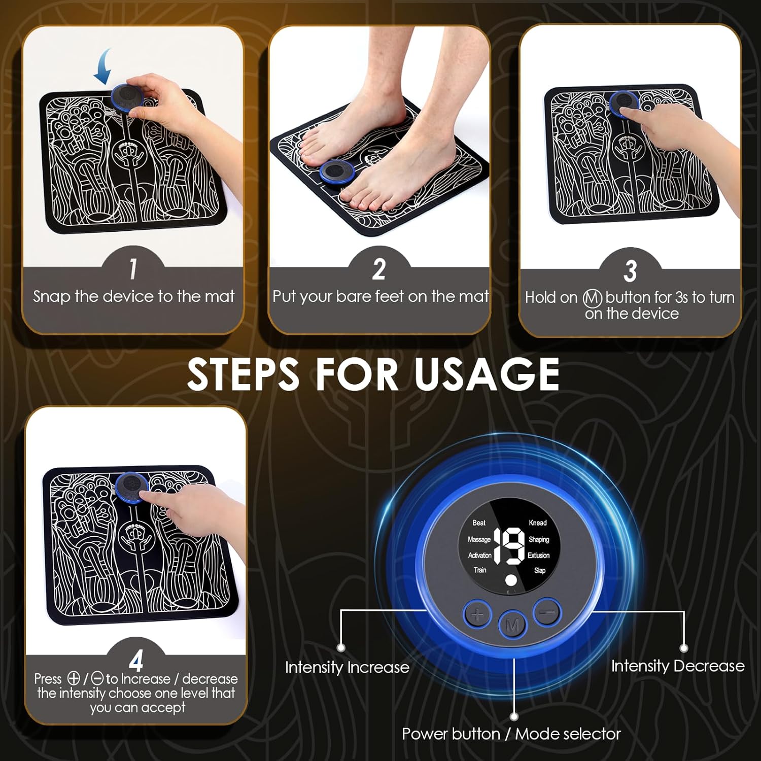EMS Foot Massager for Neuropathy,Foot Massager Pad for Pain Plantar Relief, Muscle Relaxation,Portable & Rechargeable Feet Stimulator Massager Mat