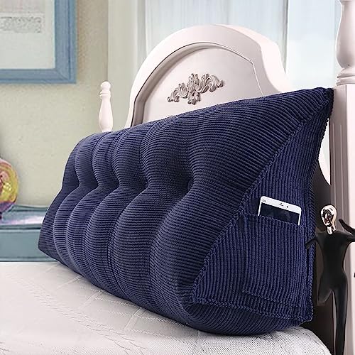 Large Triangular Headboard Wedge Bed Rest Reading Pillow Corn Velvet Backrest Positioning Support Bolster Cushion with Removable Cover 47x10x20 Inches