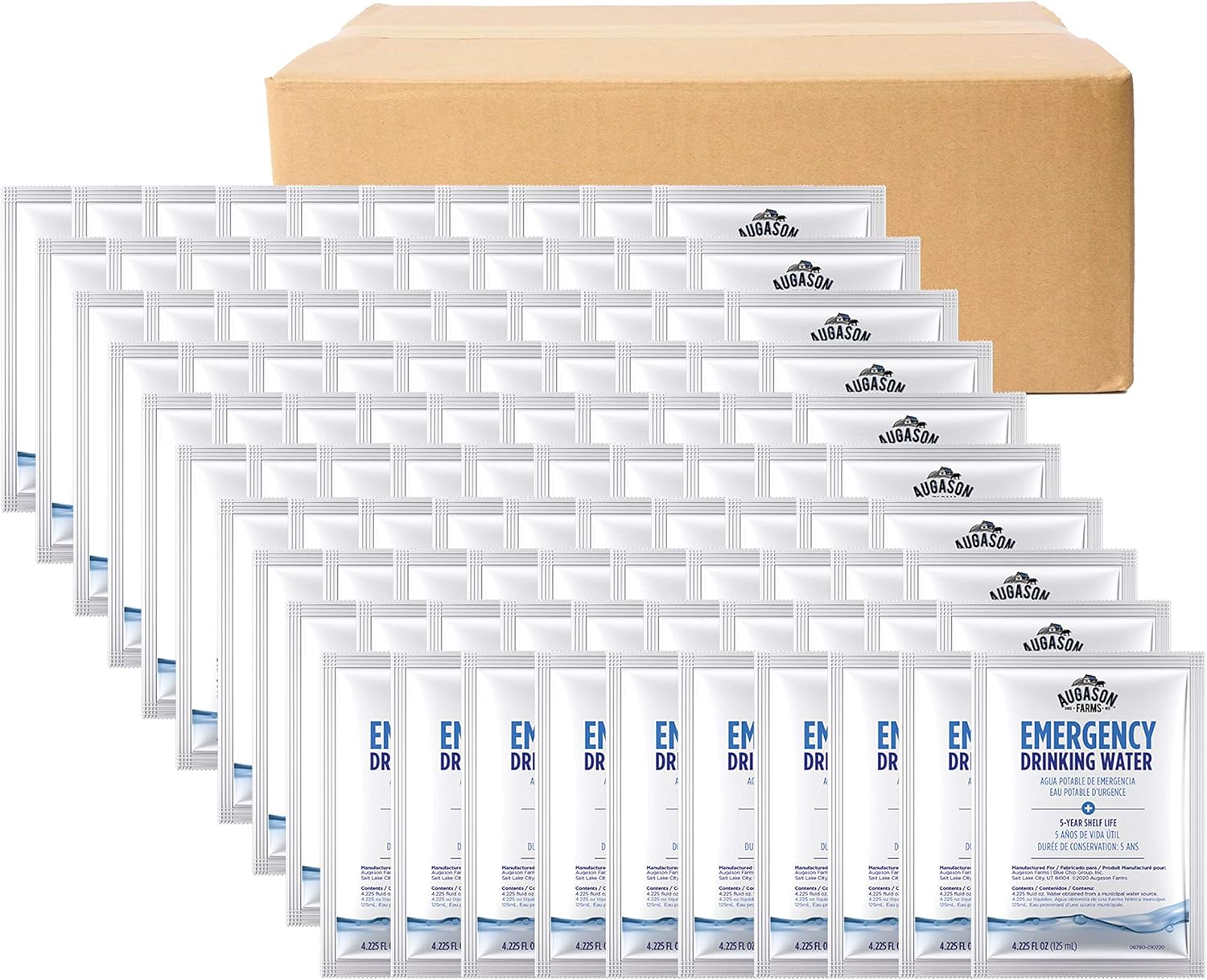 Augason Farms Emergency Drinking Water 4.22 oz (Pack 100), White/Blue, 3.3