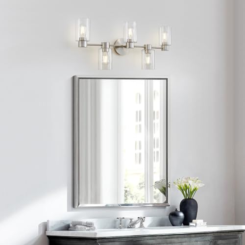 WUZUPS 5-Light Pendant Chandelier Light Frosted White Glass Shade with Grain Ceiling Lighting Elegant Modern Fixture Bathroom Kitchen Dining Room Entry Foyer, H 15.8