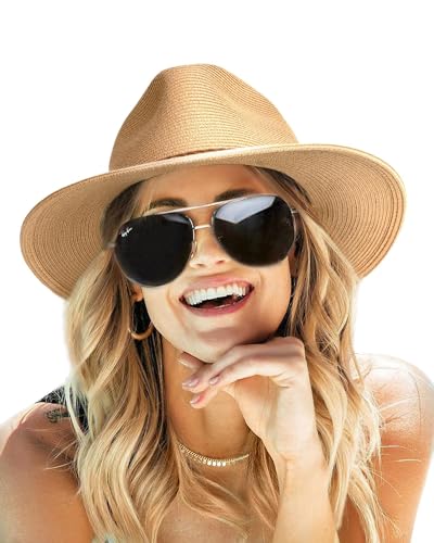 FURTALK Sun Hats for Women Summer Wide Brim UV UPF 50+ Panama Fedora Foldable Packable Straw Beach Hat