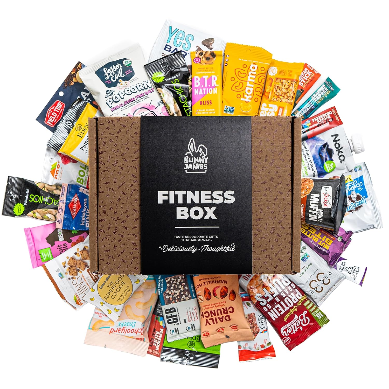 High Protein Healthy Snacks Fitness Box: Mix Of Natural Organic Non-GMO Protein Bars Cookies Granola Mix Jerky Nuts Premium Care Package