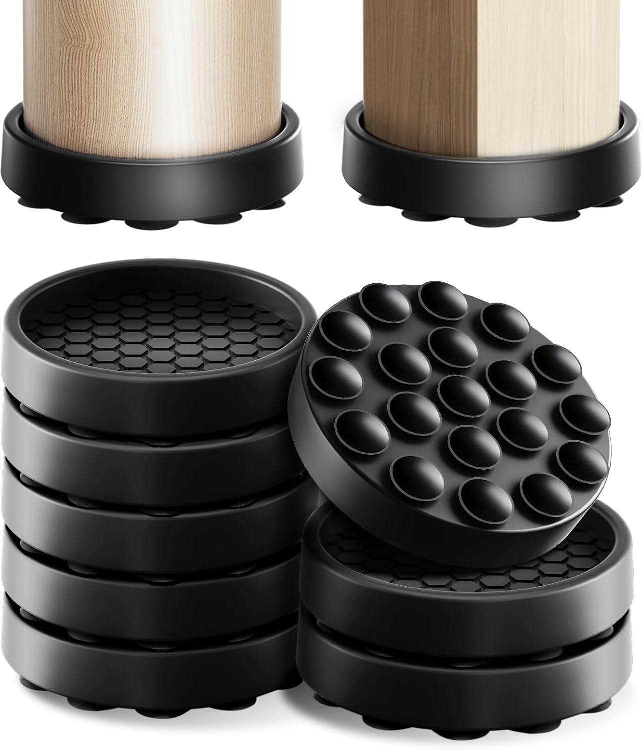 Furniture Coasters, 8 Pcs Round Furniture Coasters for Hardwood Floors, 2” Non Slip Furniture Pads, No Slide Furniture Cups Floor Protector for Bed Couch Stoppers (Black)