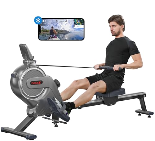 Dripex Rowing Machines for Home, Rowing Machine Max 350 LBS, Magnetic Rower with 16 Levels of Workout Resistance, Durable Slide Rail, Bluetooth App Supported, LCD Monitor, Row Machine for Gym Exercise