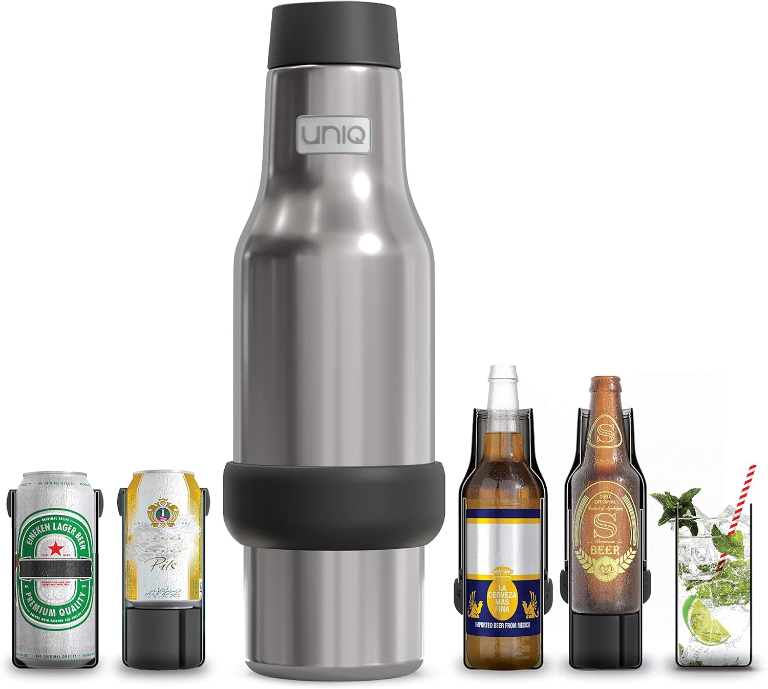 4 in 1 Insulated Bottle & Slim Can Cooler for Beer, Perfect for 11oz, 12oz & 16oz Cans & Beer Bottles - Patent Pending Stainless Steel Insulated Can Cooler Design That Keeps Drinks Cold for X Hours