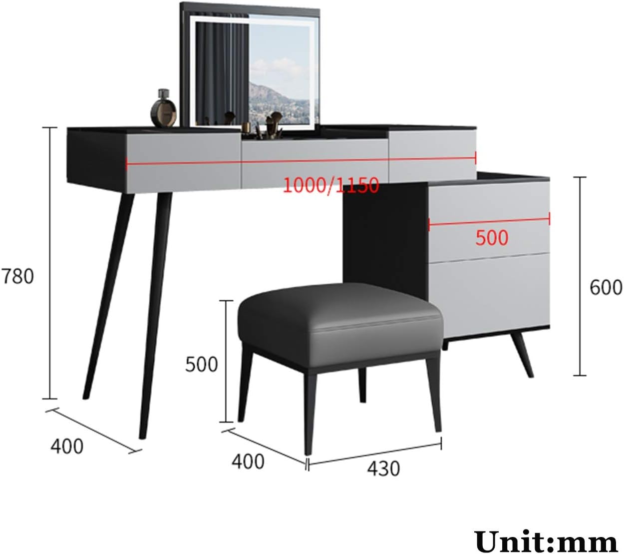 Vanity Table Set Vanity Set Dresser Desk with Mirrors,Dressing Table Writing Desk with Drawers & Cushioned Stool