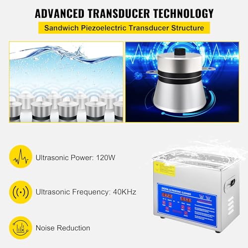 VEVOR Commercial Ultrasonic Cleaner 6L Professional Ultrasonic Cleaner 40kHz with Digital Timer&Heater 110V Excellent Cleaning Machine for Eyeglasses, Rings, Carburetor