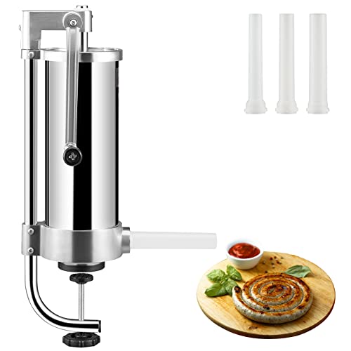 VEVOR Sausage Stuffer, 2.5LBS/1.5L Capacity, 304 Stainless Steel Vertical Sausage Stuffer, Sausage Filling Machine with 3 Stuffing Tubes for Home/Commercial Use