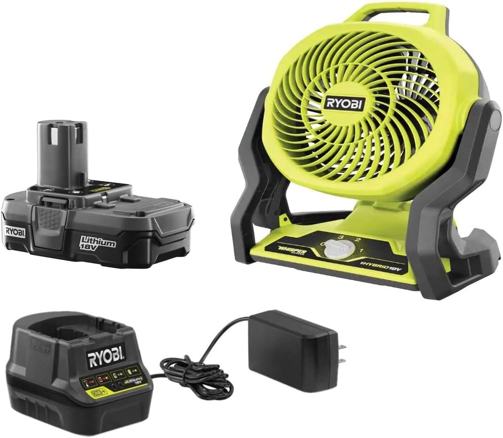 Ryobi 18-Volt ONE+ Hybrid Portable Fan(P3320) with P163 Lithium-Ion Battery(2.00Ah) and Charger