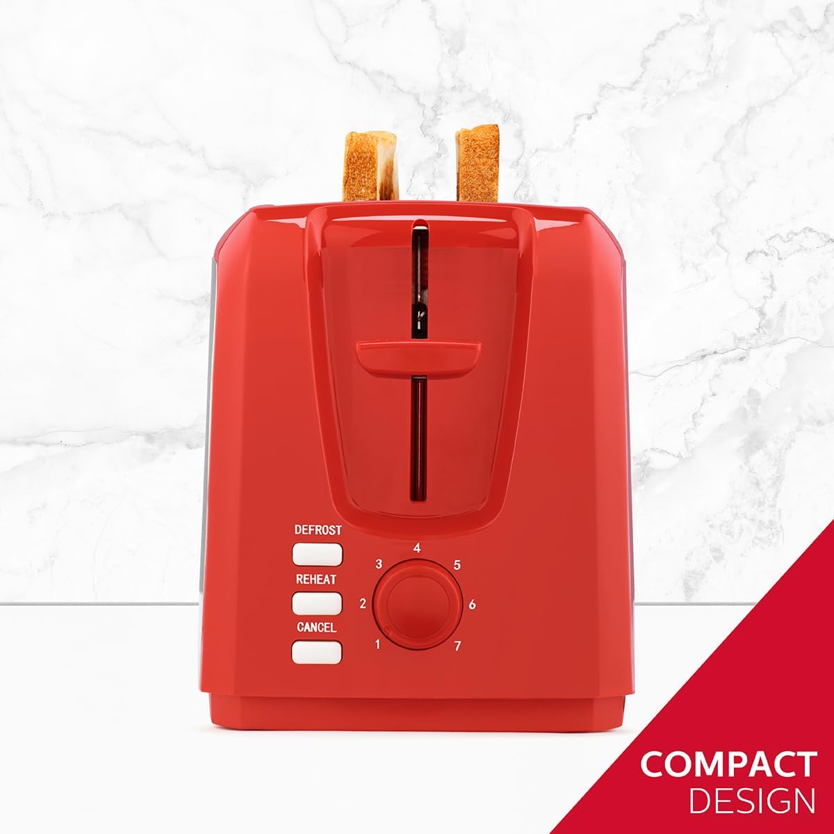 Holstein Housewares - 2-Slice Toaster with 7 Browning Control Settings, Red/Stainless Steel - Great to Toast Bread, Bagels and Waffles