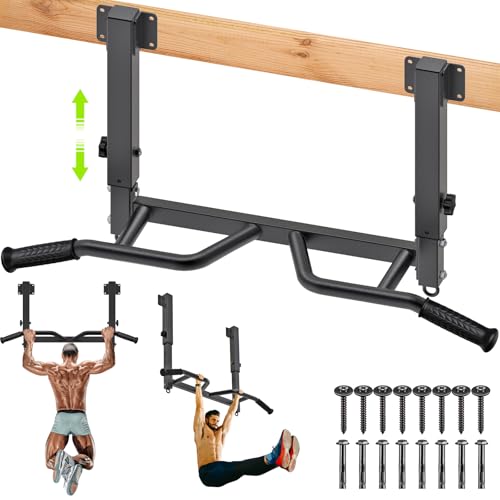 SELEWARE Adjustable Joist Mounted Pull Up Bar - Multifunctional Chin Up Bar with Multi-Angle Grip, Heavy-Duty Steel Construction, and Accessory Attachment Rings - Ideal for Full Body Workouts