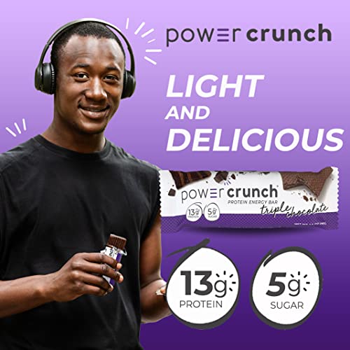 Power Crunch Whey Protein Bars, High Protein Snacks with Delicious Taste, Triple Chocolate, 1.4 Ounce (12 Count)
