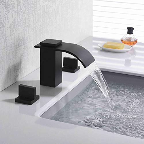 Waterfall Widespread Bathroom Faucet Brushed Nickel, 3 Hole 8 Inch Vanity Faucet sumerain