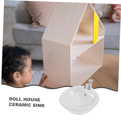 Mini Washbasin Miniature Furniture Model Miniature Washing Basin Bathroom Bathroom Accessory Doll House Bathroom Scene Layout Mini Face Wash Ceramics Wash Basin Cabinet Sink White