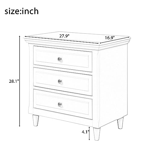 Modern and Stylish Bedside Table with 3 Drawers - Convenient and Fashionable Furniture for Your Bedroom,White