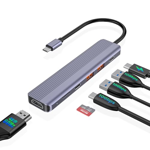 Type C USB Hub, 10Gbps USB C Hub, USB C Splitter with 1 USB C 3.2 and 2 USB A 3.2 Data Ports, 4K@60HZ HDMI, 100W PD, Micro SD 3.0 Card Reader, for MacBook, Mac Mini, XPS, Laptop and USB C Devices
