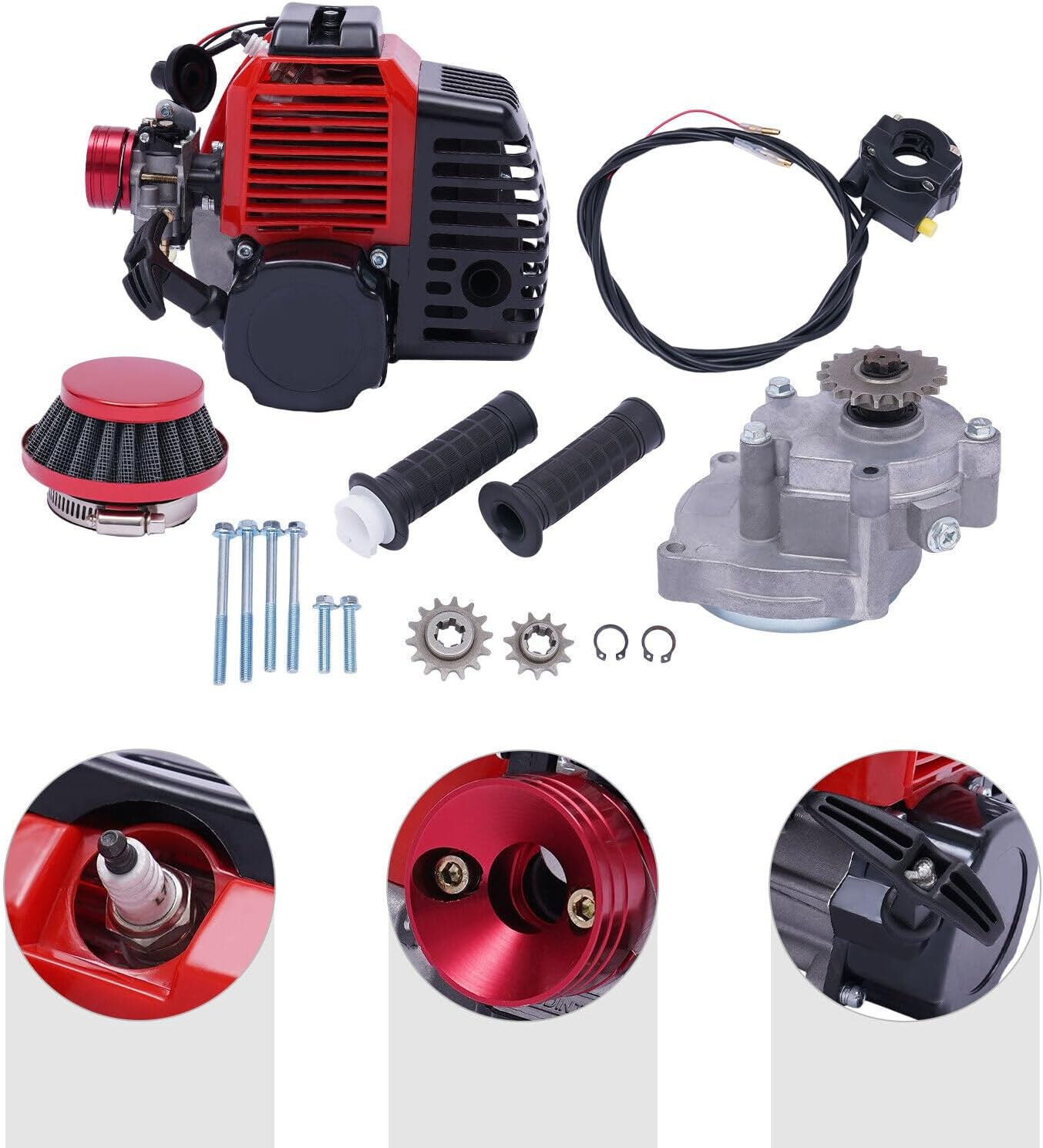 TFCFL 49CC 2 Stroke Bicycle Motorized Gas Bike Engine Motor Kit Chain Scooter Air-cool For 2-stroke Frame Car/Vapor Scooter 49CC Air-cooled Engine Motor Kit Pull Start