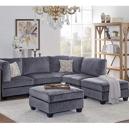 Lilola Home Simona Gray Velvet 8Pc Modular Sectional Sofa