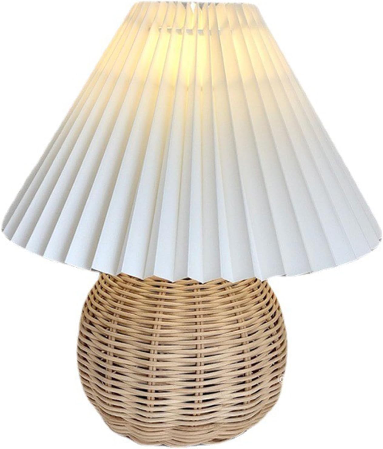 Table Lamp Rattan Pleated Aesthetic Vintage Lamp Bedside Nightstand Mini Lamp for Bedroom Living Room Side Table