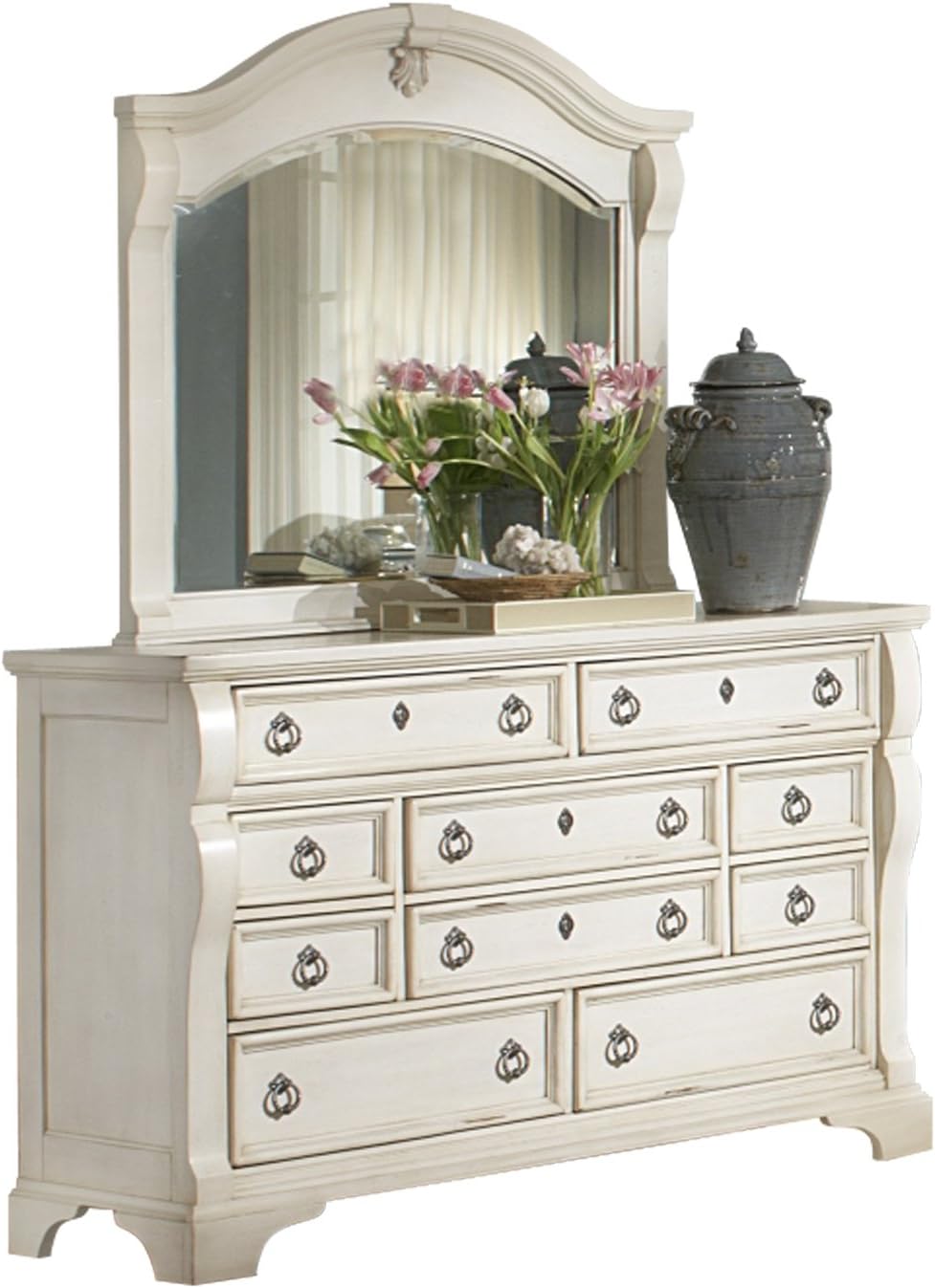 American Woodcrafters Heirloom Black Dresser and Mirror Combo, Antique White