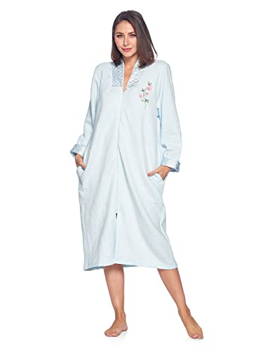 Casual Nights Women's Floral Quilted Long Sleeve Zip Up House Dress Robe