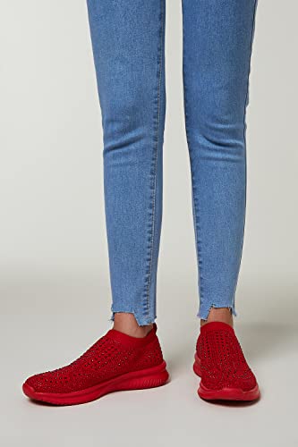 BELOS Women's Rhinestone Mesh Slip On Walking Shoes Fashion Breathable Spakle Glitter Sneaker