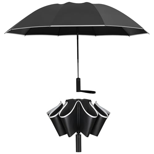 Windproof Travel Umbrella, Rain Sun and UV Resistant Auto Open Close Compact Portable Folding Umbrella for Car, Backpack, Men and Women, Black
