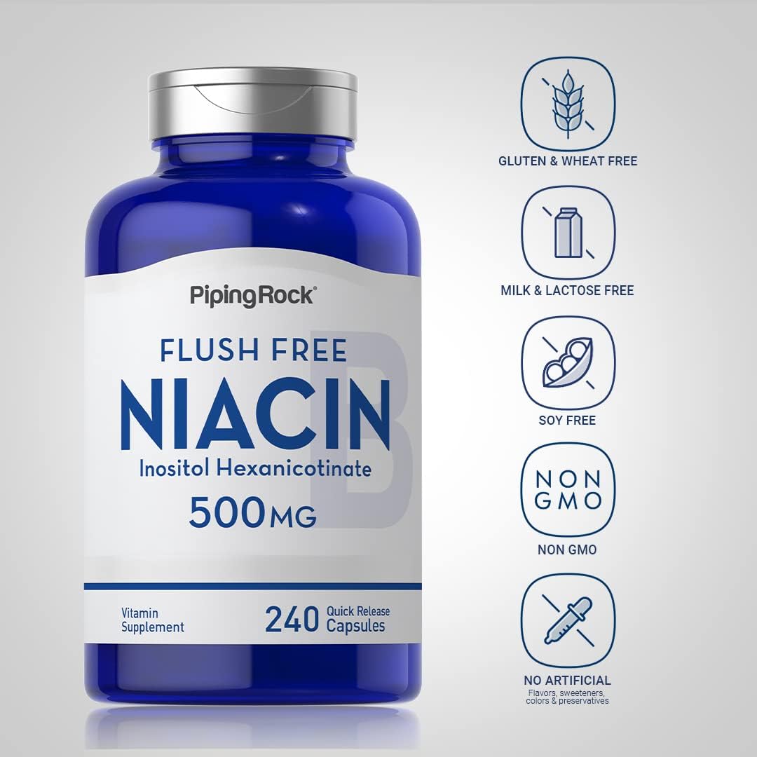 Piping Rock Niacin 500mg | Flush Free | 240 Capsules | Vitamin B3 Supplement | Non-GMO, Gluten Free