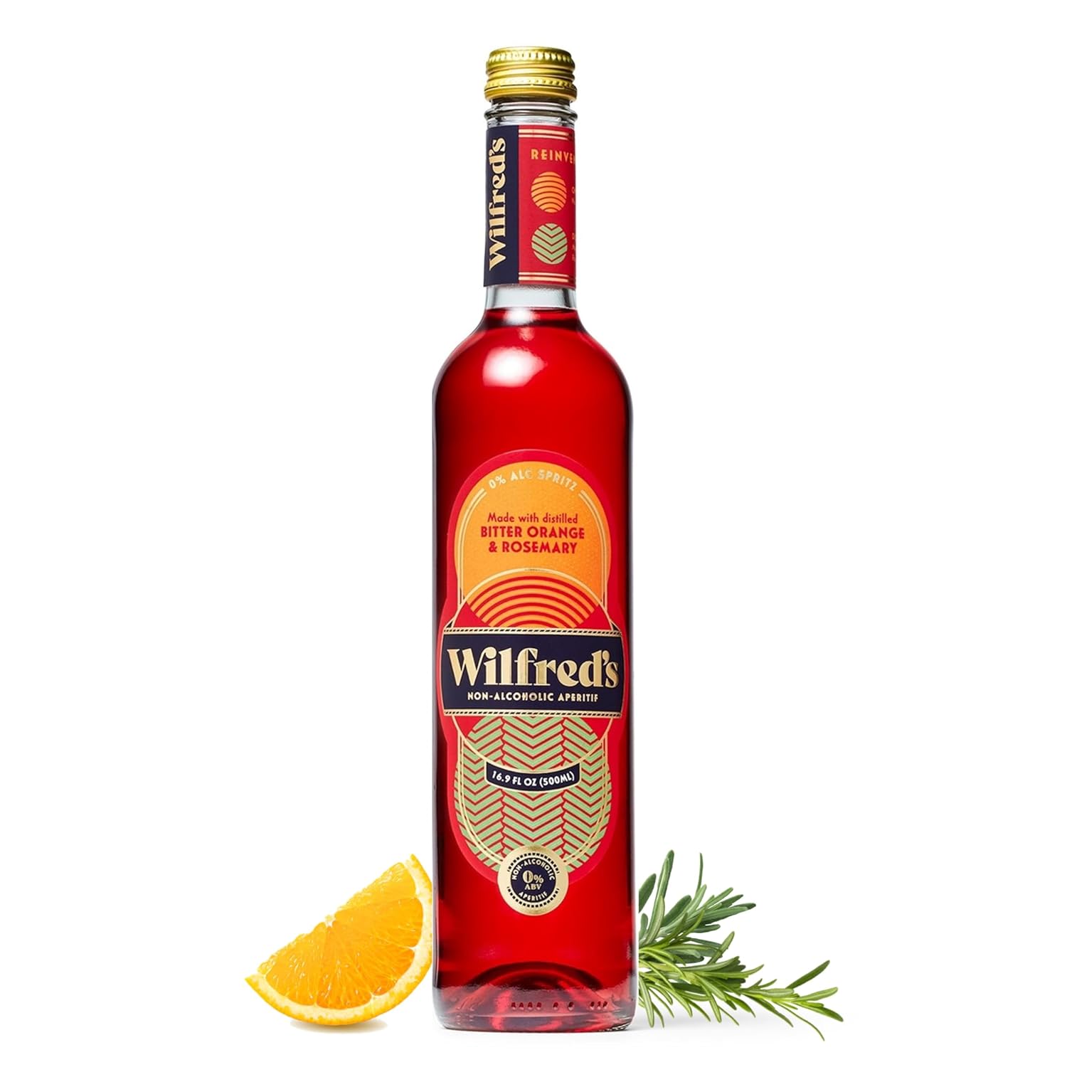 Wilfred's Non-Alcoholic Bittersweet Aperitif | Natural Botanical with Bitter Orange, Rosemary and Rhubarb | Alcohol Free Spritz | Vegan Friendly | No Alcohol | 16/9 fl oz / 500ml Bottle