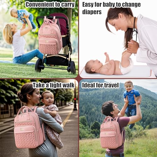 Diaper Bag Backpack, Stylish Baby Diaper Bag, Waterproof Travel Diaper Backpack with Changing Pad, Stroller Straps (Black)