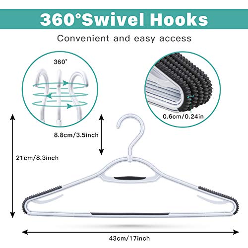 Extra Non Slip Plastic Clothes Hangers 30 Pack, with Sure Grip Rubber, 360 Degree Swivel Hook, Space Saving (Steel Blue/Cool Grey)