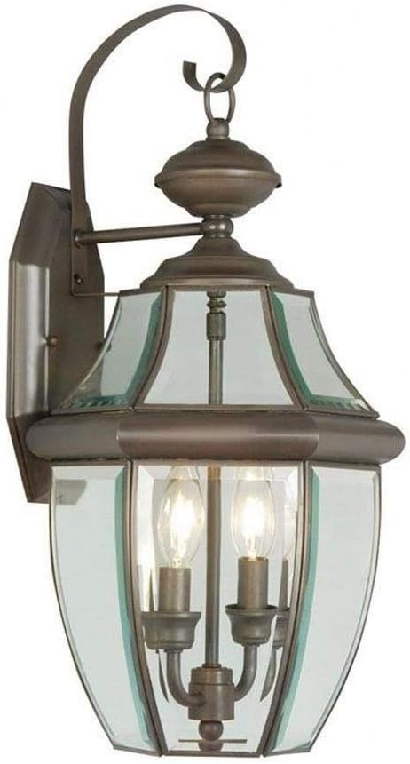 Livex Lighting 2251-07 Monterey 2 Light Outdoor Bronze Finish Solid Brass Wall Lantern with Clear Beveled Glass, 20.25