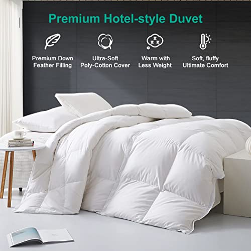 APSMILE Lightweight All-season Feathers Down Comforter Super King, Duvet Insert for Hot Sleepers/Warm Sleepers -400 TC 750 Fill-power Hotel Collection Comforter,Light Warmth (120